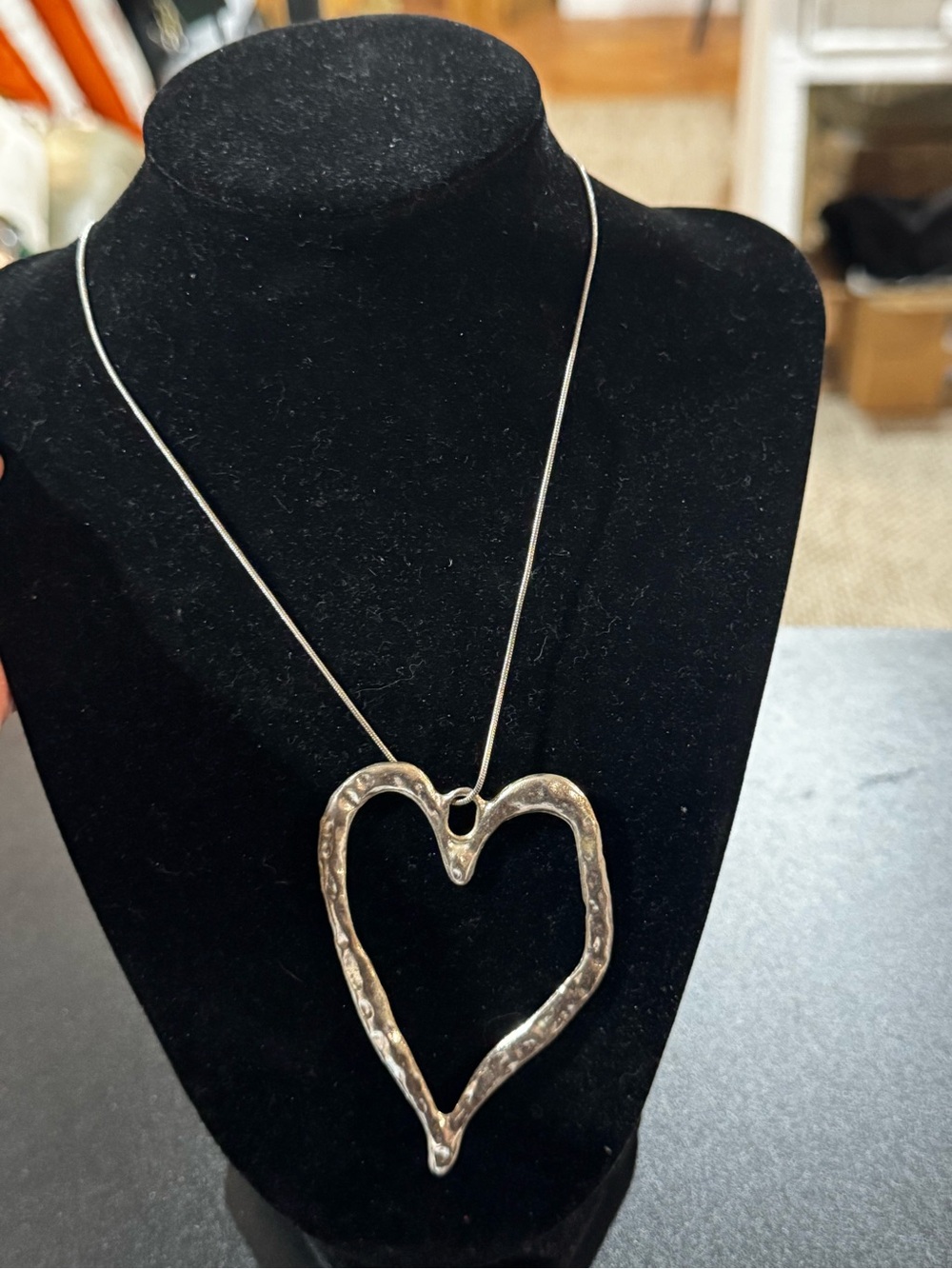 Silver Stamped heart necklace